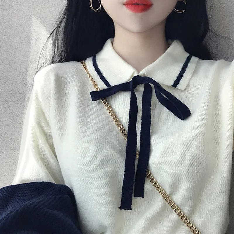 

Spring 2019 college wind long sleeve shirt small fresh bow tie sweater sweater student women's clothing w108