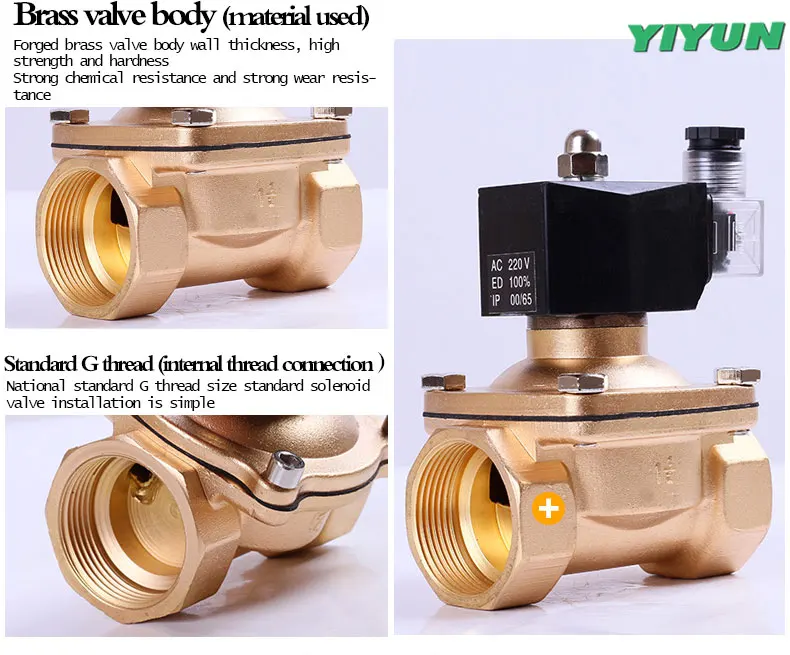 YIYUN 2W 10 20 15 3/8 &quot1/2&quot 3/4 &quotЭлектрический электромагнитный клапан DN10 DN20 DN15 N/C220V DC24V