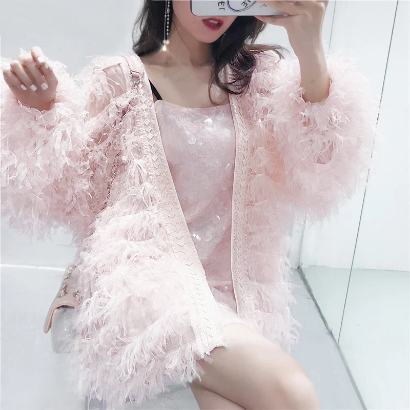 Korean version of temperament hair tassel transparent chiffon cardigan female summer new college wind solid color loose coat | Женская