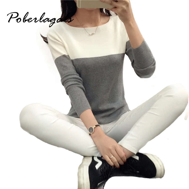 Высокий эластичный мягкий вязаный свитер для женщин 2016 весна осень сплит женские