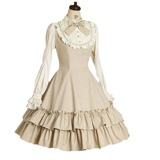 Beige Милое винтажное тонкое Хлопковое платье в стиле Лолиты для девочек; классический костюм Mary Magdalene для женщин с бантом и оборками; мини-костюм принцессы для женщин - Цвет: Beige