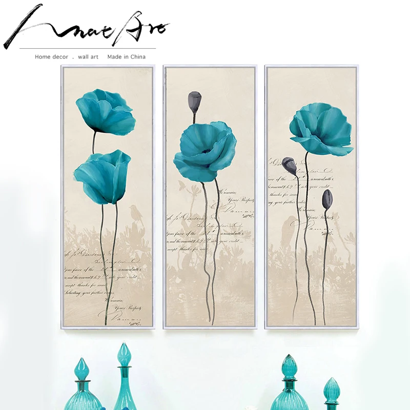 Постер Вертикальная прямоугольная картина синий цветок Поппи европейский стиль