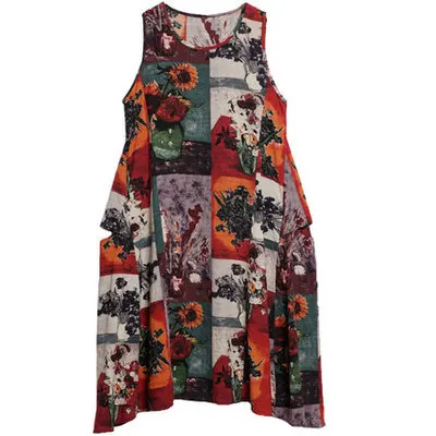 

2xl A-Line cotton Linen casual women dress large size loose long maxi dress elegant print bohemian summer dress plus size