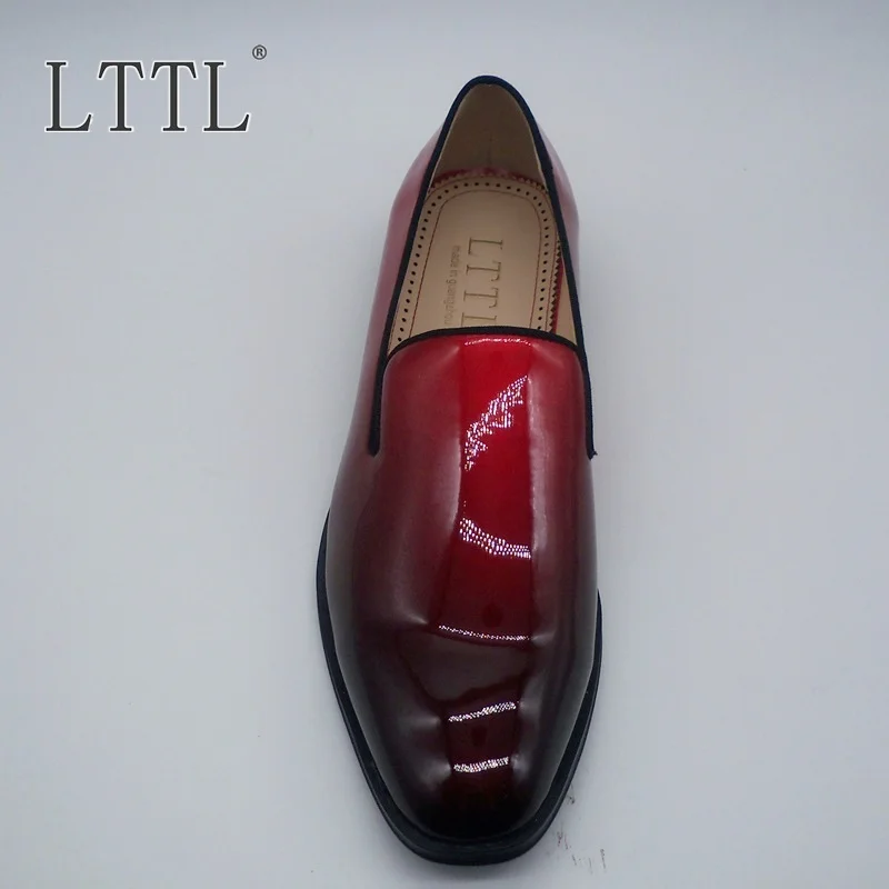 LTTL/Лидер продаж; мужские лакированные Лоферы красного цвета с градиентом; обувь для торжеств и выпускного вечера без шнуровки; Модные Мужские модельные туфли размера плюс