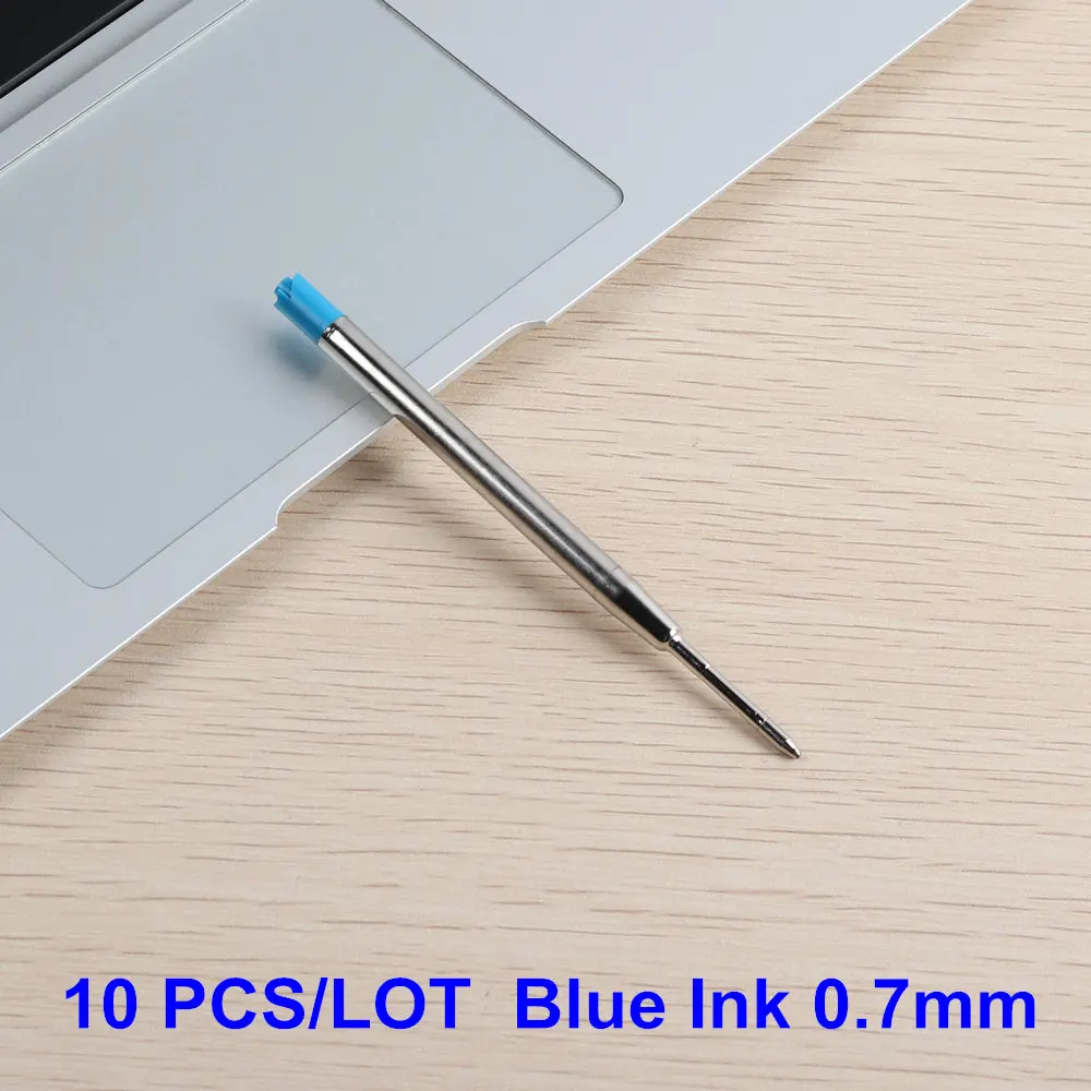 10PCS Blue Ink 10 шт металлическая шариковая ручка длина 99 мм Заправка канцелярские принадлежности для офиса и школы подарки ручка для письма 0,7 мм выбор синий черный Заправка ручка - Цвет: 10PCS Blue Ink