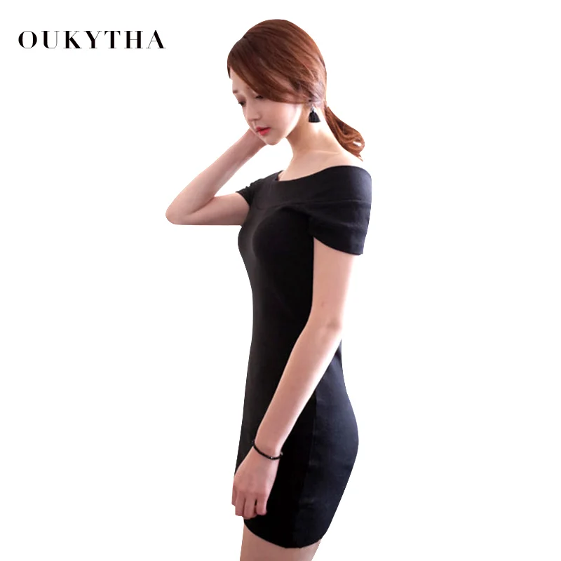 Oukytha/летнее платье 2018 с вырезом лодочкой и открытыми плечами черное сексуальное