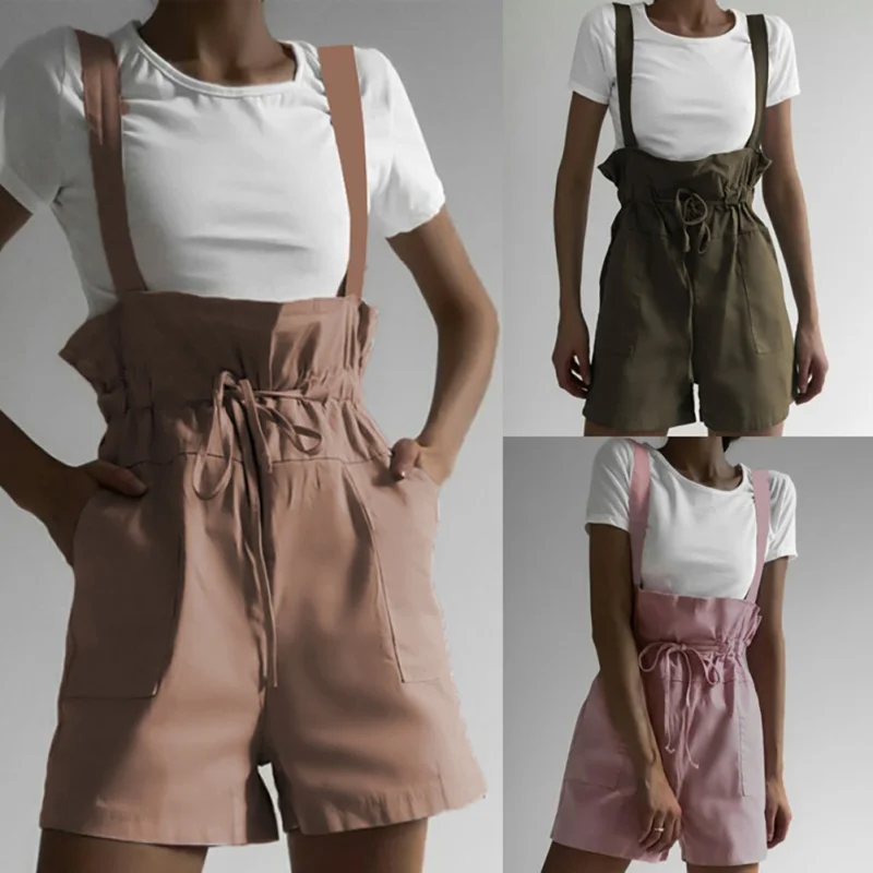 Женские шорты с высокой талией повседневные однотонные на шнурках карманами и