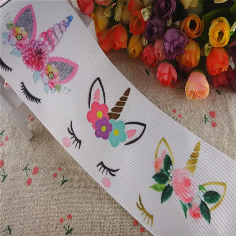 10 Yards Printed Grosgrain Ribbons 3'' 75MM Unicorn Ribbon For Hair Bows DIY Craft Handmade Materials M19042316 | Дом и сад