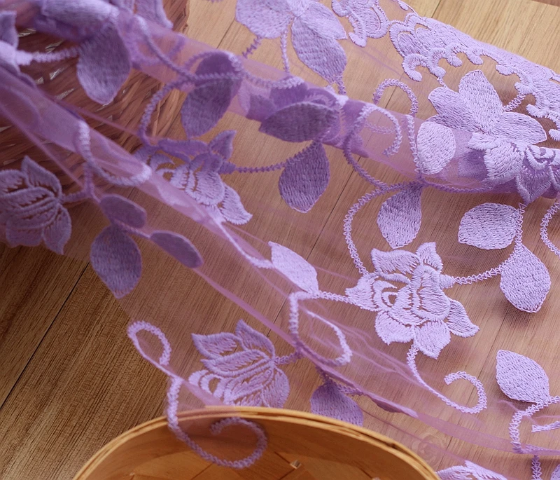 

Fabulous Lace Fabric Flower Embroidered purple Tulle Fabric Dress Bridal Veil Floral Lace Fabric 23.64 Inches Wide 1 Yard