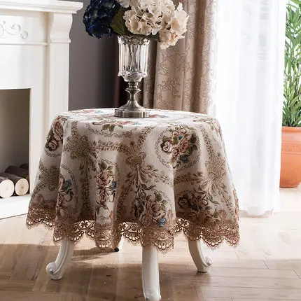 Beige B Европейский стиль, роскошная жаккардовая скатерть с кружевом для свадьбы, дня рождения, вечеринки, круглая скатерть, скатерть для домашнего декора - Цвет: Beige B