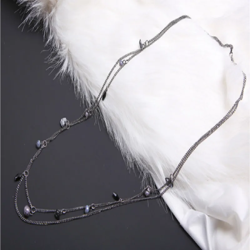 Цепочки и ожерелья Колье для свитера с двойным многослойная Подвеска Мода