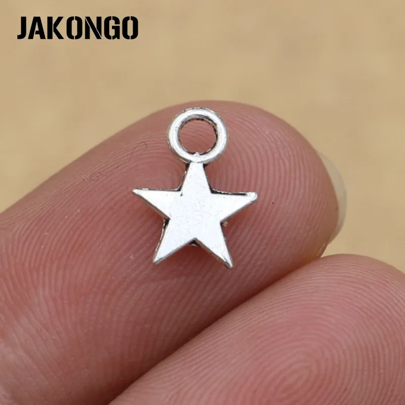 JAKONGO Antique Silver Plated Star Charm Pendants for Jewelry Making Bracelet Necklace Accessories Findings DIY 50Pcs/lot | Украшения и