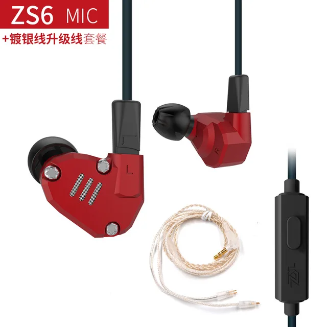 red mic silver KZ ZS6 2DD+ 2BA гибридные наушники-вкладыши HIFI DJ Monito спортивные наушники для бега гарнитура наушники для KZ ES4 ZS10 AS10 ZST ZSN PRO C10 - Цвет: red mic silver