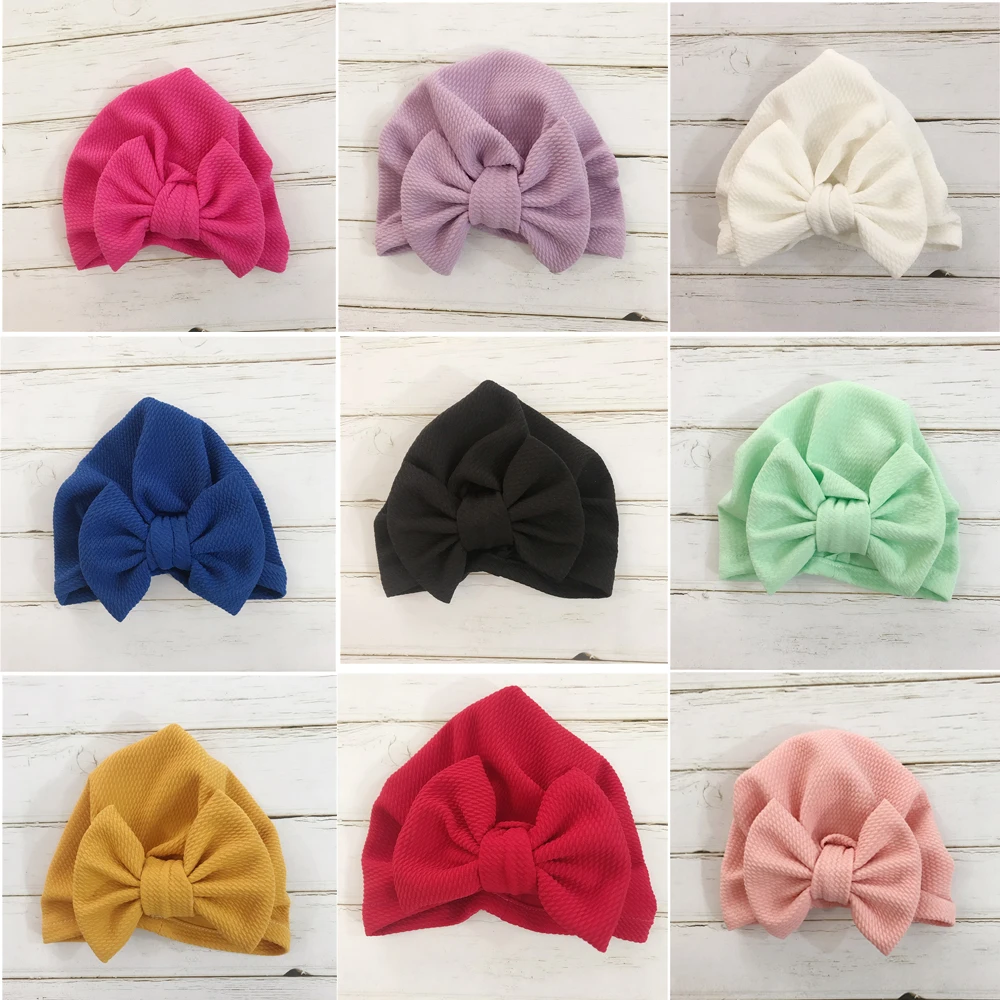 Newborn Baby Soft Solid Color Hats Toddler Cotton Beanie Boys Girls Bow Knot Caps