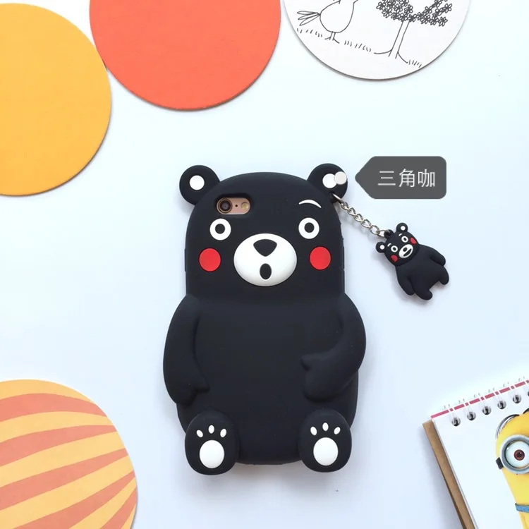 Cute Cartoon Kumamoto Bear Soft Silicone Phone Case for X 6 6s 7 Black 8 plus All-inclusive Back Cover Metal lanyard C0 |