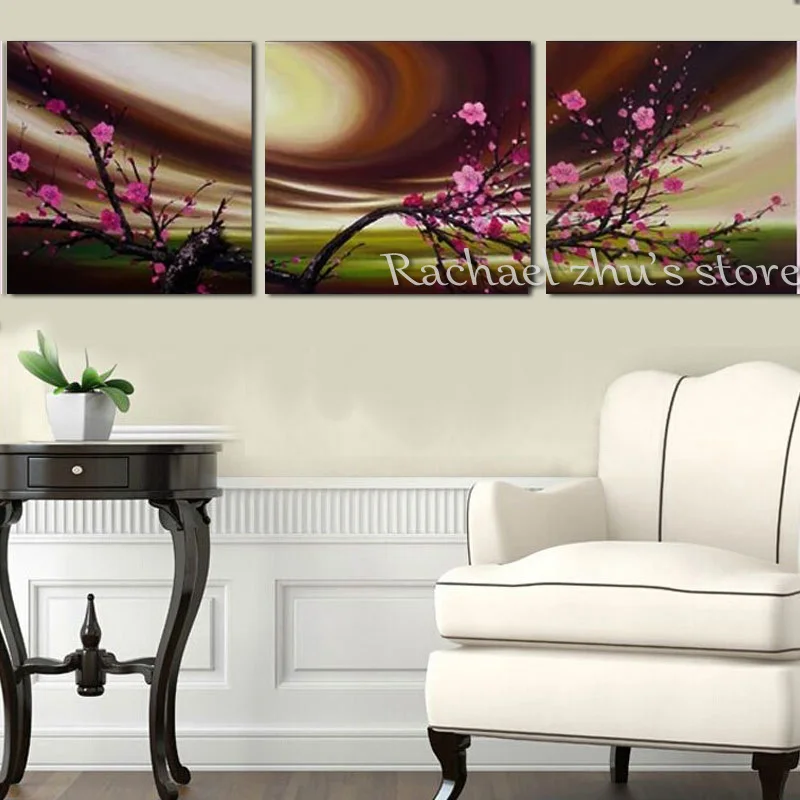 Ручная роспись абстрактная стена цветок картина маслом на холсте три панели