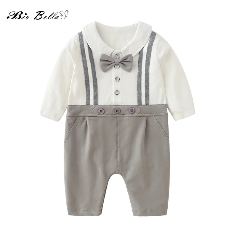 

Gentle Boy One-piece Gentleman Rompers Bowtie Jumpsuit Baby Kids For Baby Boys Long Sleeve Two Colors Patchwork Clothing