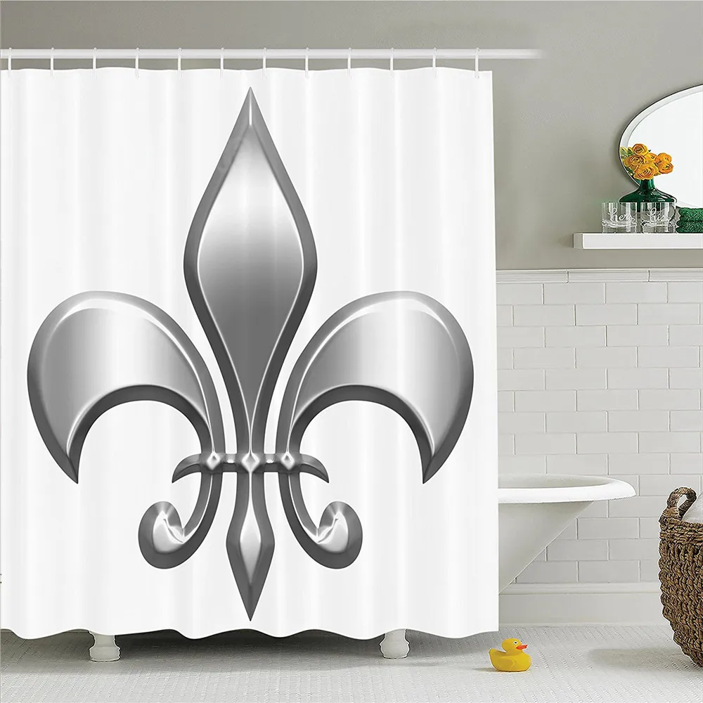 Fleur De Lis Decor Shower Curtain Set Lily Flower Symbol Nobility Of Knights In Medieval Time European Iris Icon Design Bathroom | Дом и сад