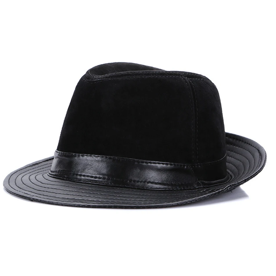 black hat 2 BUTTERMERE Fedoras мужские кожаные Трилби шляпы коричневые Btitish винтажные джазовые кепки мужские лоскутные из натуральной кожи джентльменская фетровая шляпа - Цвет: black hat 2