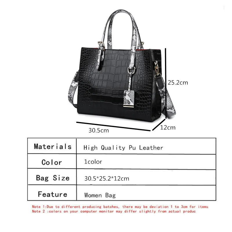 Fashion Women Handbags PU Leather Designer Shoulder Bags High Quality Crocodile Tote Messenger Bag Ladies Crossbody Hand Bags