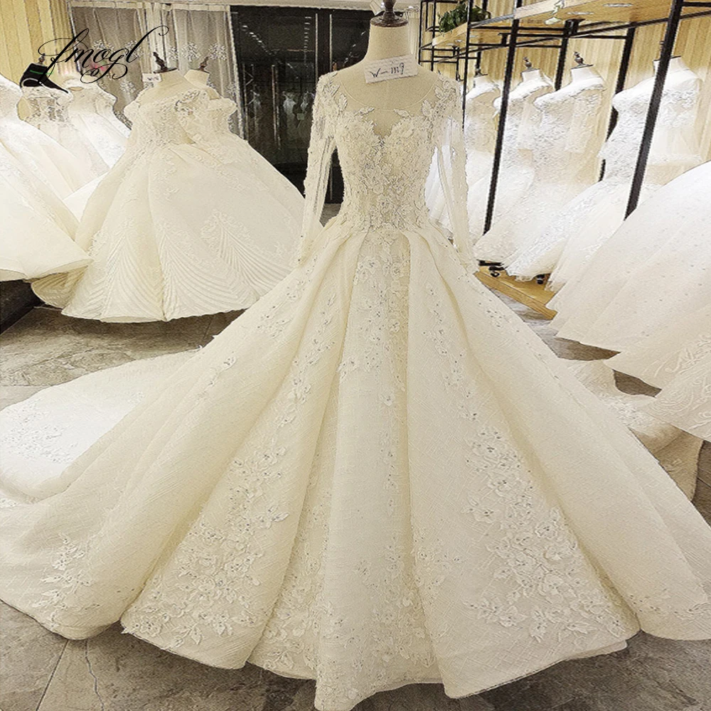 Fmogl Vestido De Noiva винтажные Свадебные платья с длинными рукавами 2019 круглый вырез