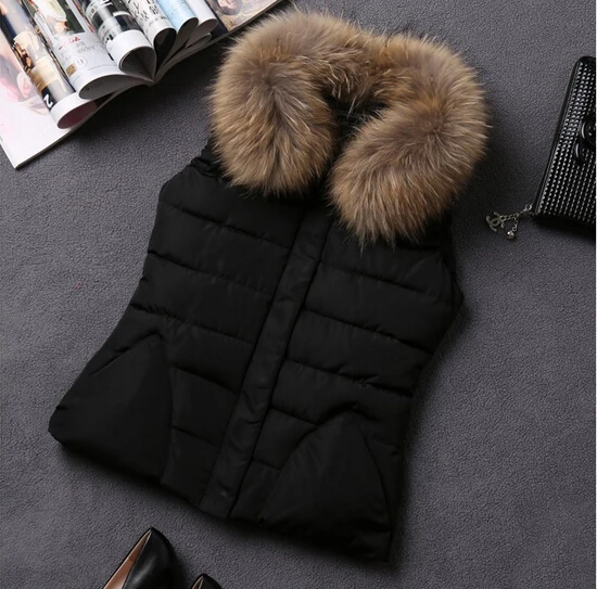 

WholeTide And Retail Nice Autumn And Winter New Feather Cotton Wool Collar Female Horse Vest Vest Hooded Vest Female Horse Jacke