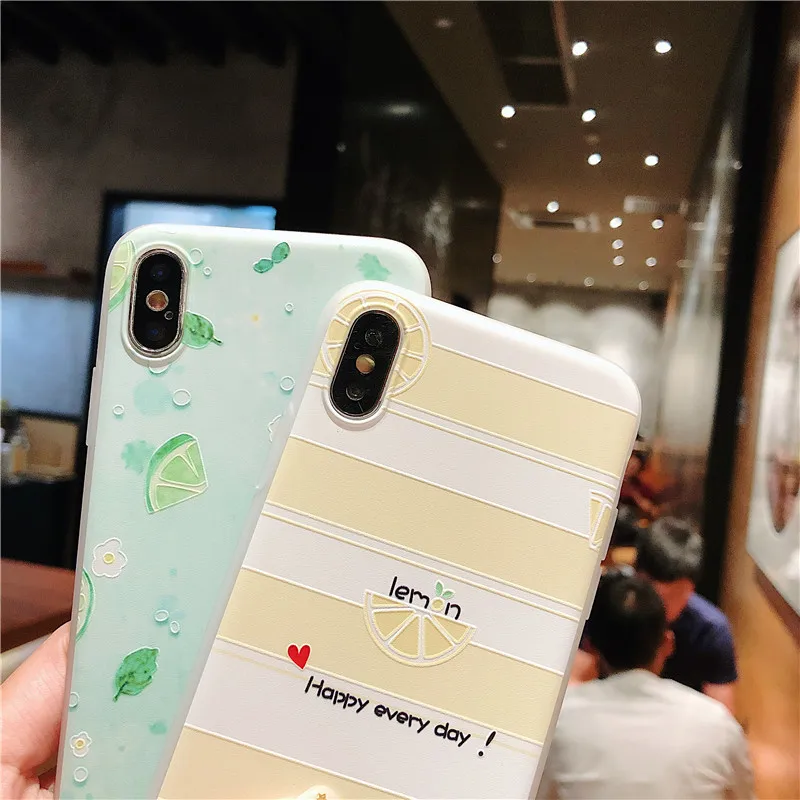 Pure and fresh Lemon Transparent Matte No clamping line soft shell Total package side for iphone 6 6p 7 8 Plus X Phone Case |
