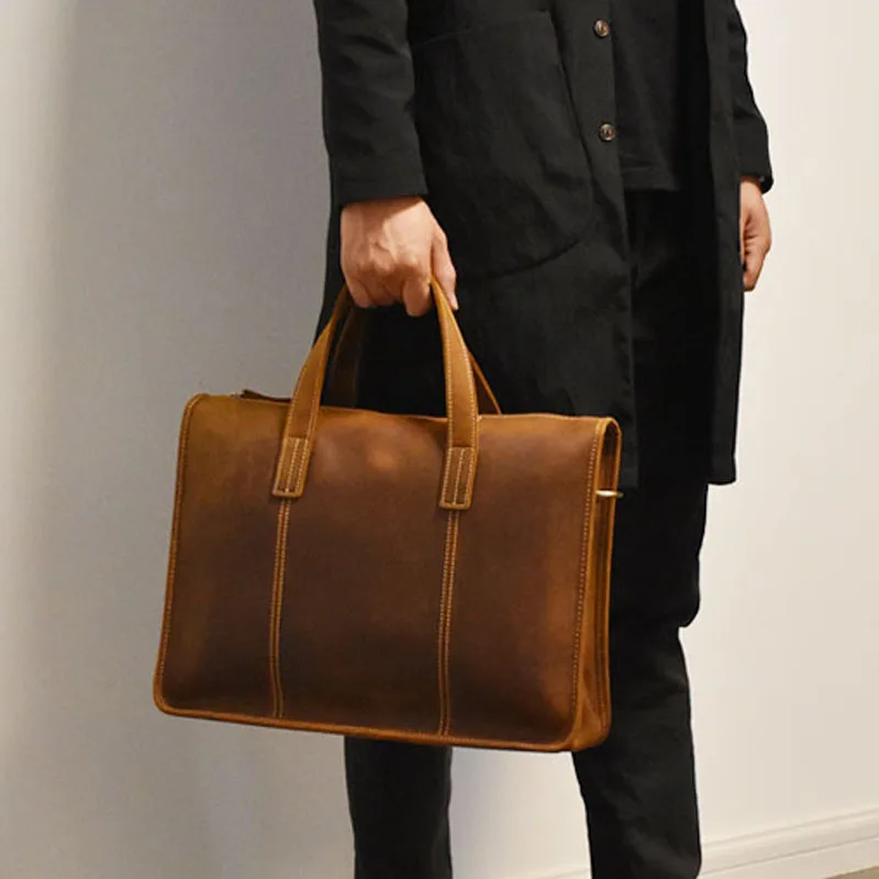 Высококачественный винтажный Коричневый мужской портфель из натуральной кожи