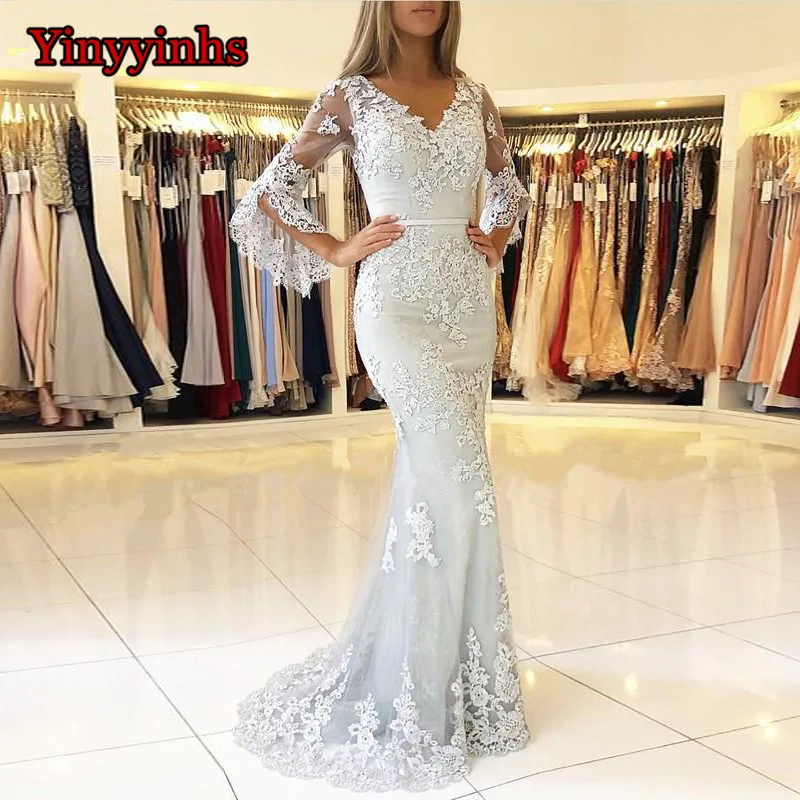 Yinyyinhs мусульманское вечернее платье с длинным рукавом vestidos largos кружевное