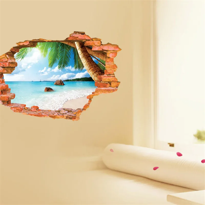 60x90 см Beach Resort море дерево 3d оконный проем вид съемный стикер искусства гостиная