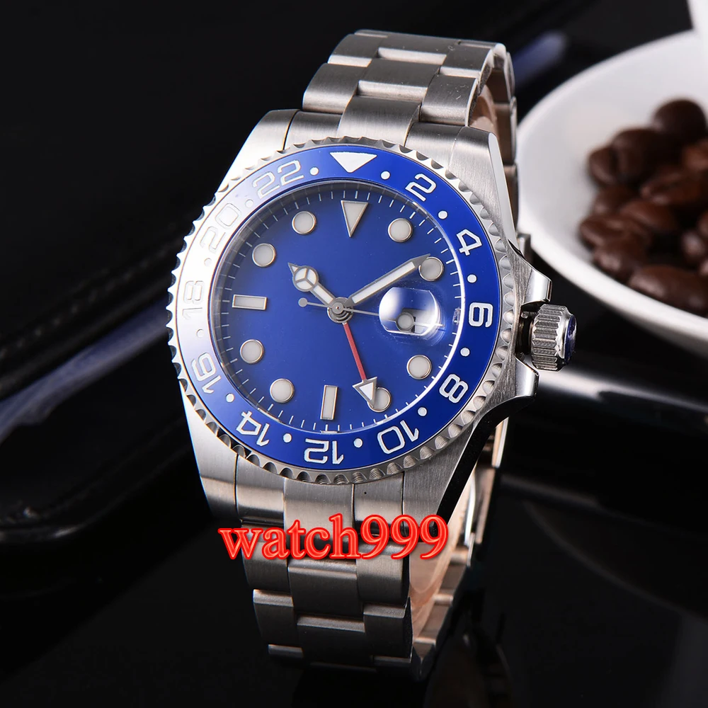 43 мм синий циферблат керамический ободок GMT светящееся сапфировое стекло