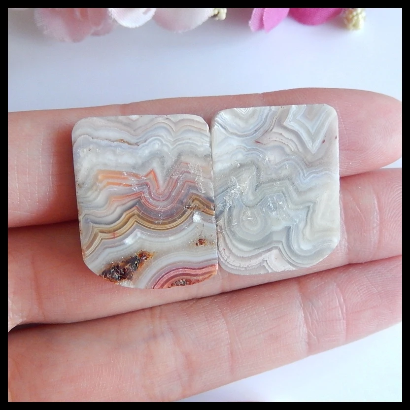 Semiprecious stone jewelry wholesale gemstone NaturalCrazy Lace Rosetta Stone Earring Cabochons pairs 25x20x5mm 10.0g | Украшения и