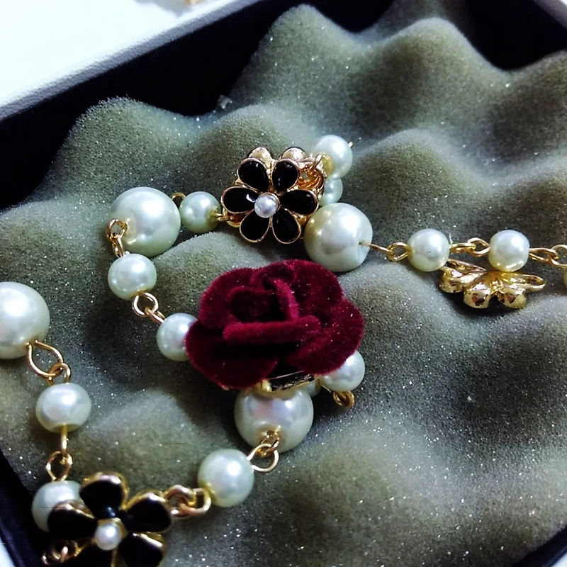 Women Small Fragrant Long Sweater Chain pearl Necklace&amppendant golden Luxury flower Pendant Necklace for women | Украшения и