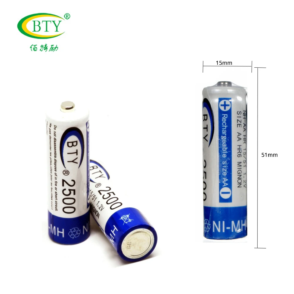 Аккумуляторная батарея BTY AA 2500mAh 4X Ni MH 1 2 V перезаряжаемая aa 5 перезарядка батареи