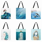Женская сумка-тоут с принтом скандинавского моря, складная сумка для покупок, Повседневная сумка с рисунком Кита, пляжная сумка для улицы, женская сумка на плечо