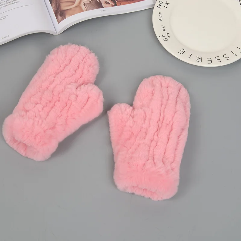 Тканые перчатки из меха кролика Рекс зимние теплые вязаные женские меховые