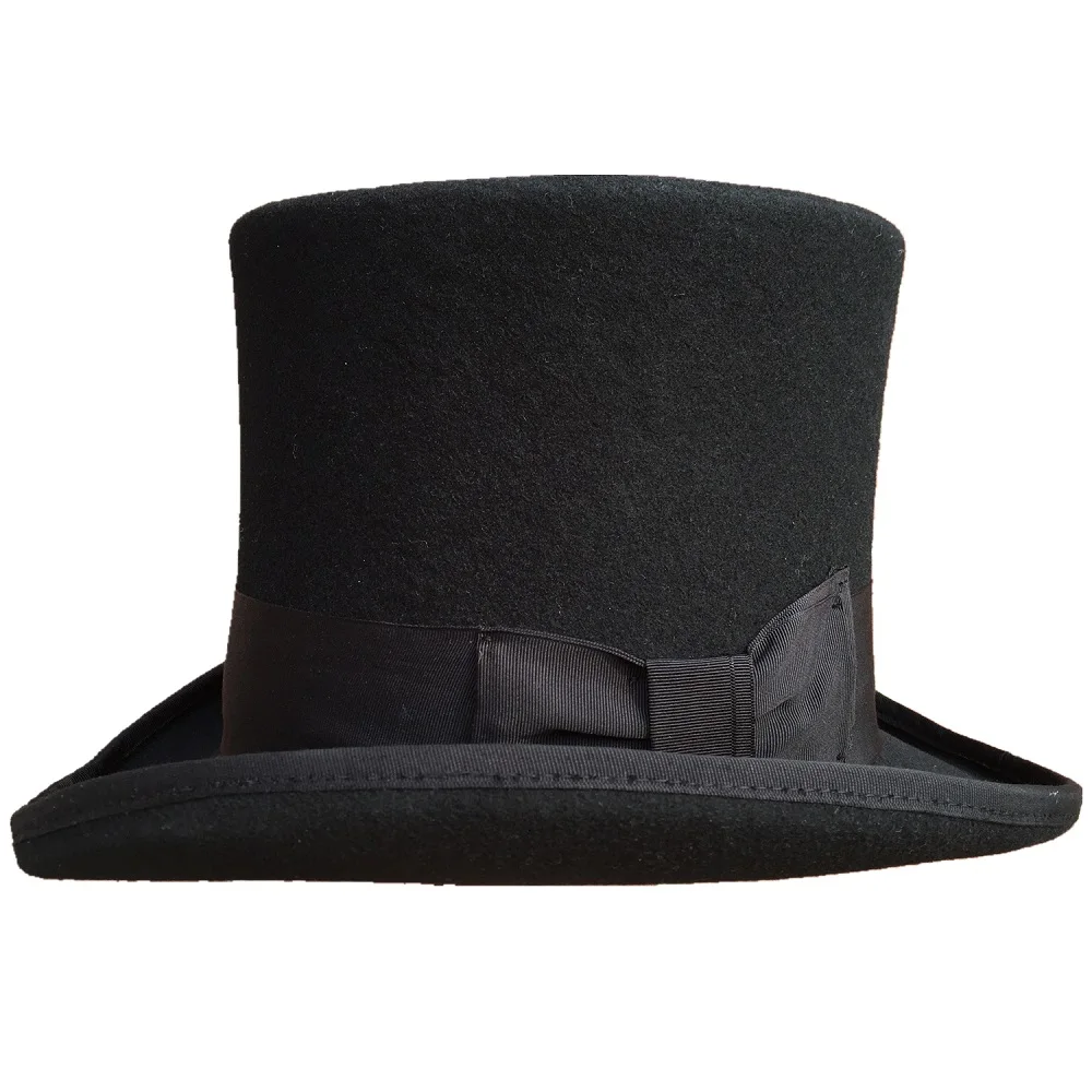 Черная шерстяная шляпка в стиле стимпанк для жениха Свадебная с высоким берцем