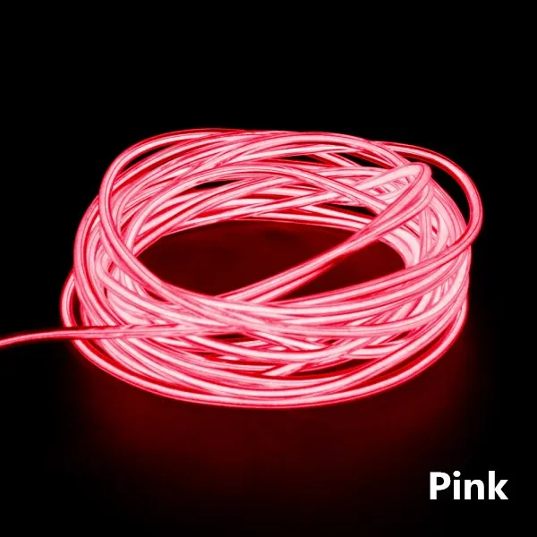 pink 1 м/3 м/5 м El Wire Водонепроницаемый светодиодный светильник, неоновый светильник, светящийся светильник, шнур, трубчатый кабель+ 12 В, 2-контактный линейный привод, вечерние украшения для автомобиля - Испускаемый цвет: pink