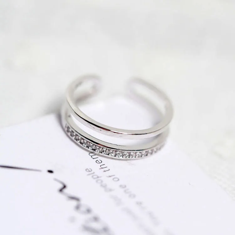 simple two line cz ring fadeless alloy fashion jewelry Adjustable rings for women gift free size | Украшения и аксессуары