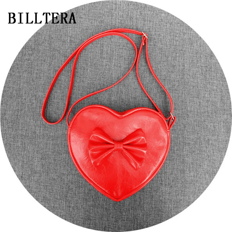 Детская модная сумка мессенджер из искусственной кожи с красным сердечком мини