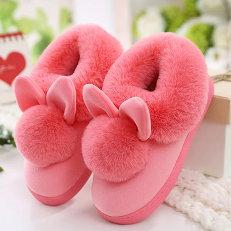 pink LFFZ/Новинка года; милые мягкие домашние тапочки с заячьими ушками; хлопковые теплые женские зимние тапочки; повседневные домашние тапочки; 4 цвета; PP25 - Цвет: pink
