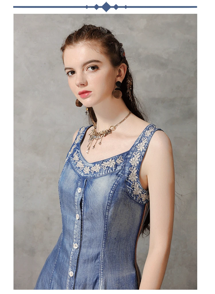 Летнее платье Yuzi. may Boho новые джинсовые женские платья с квадратным воротником без рукавов однобортные женские платья A82172 Vestido