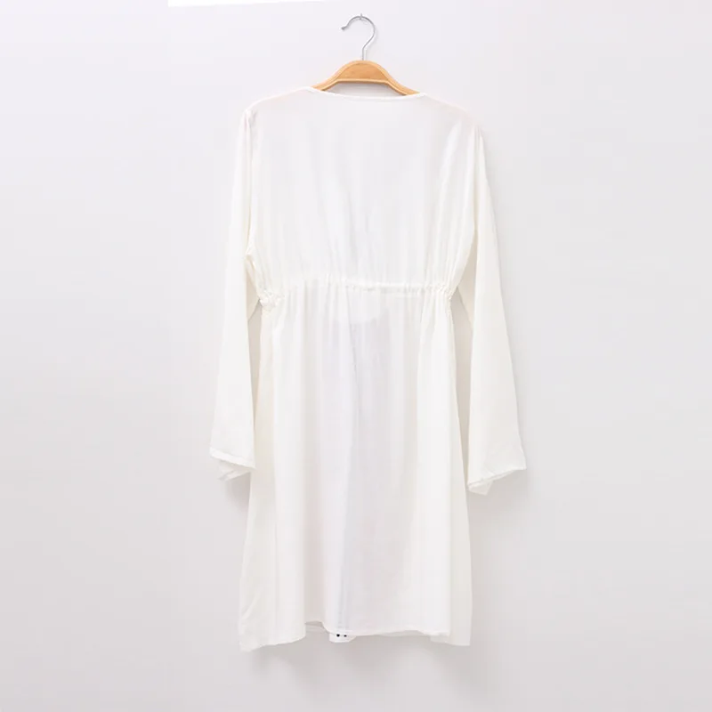 Женское пляжное платье-парео с вышивкой белое свободное платье длинным рукавом