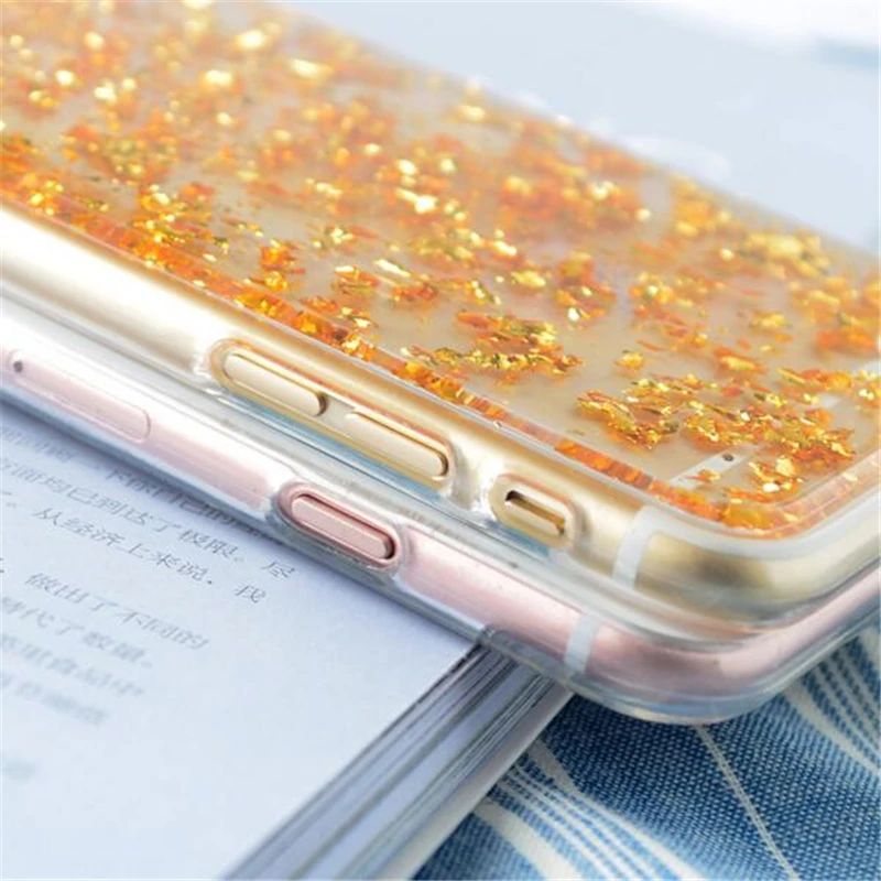 Золотая Фольга Bling Блестка Блесток Кожа Ясно Мягкие Силиконовые Fundas Обложка