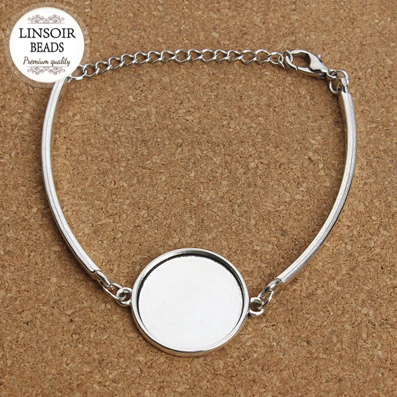 

LINSOIR 5pcs Silver Color Blank Cabochon Setting Bracelet Bangle Base Fit 20mm Cabochons Bezel Tray DIY Jewelry Making F3765