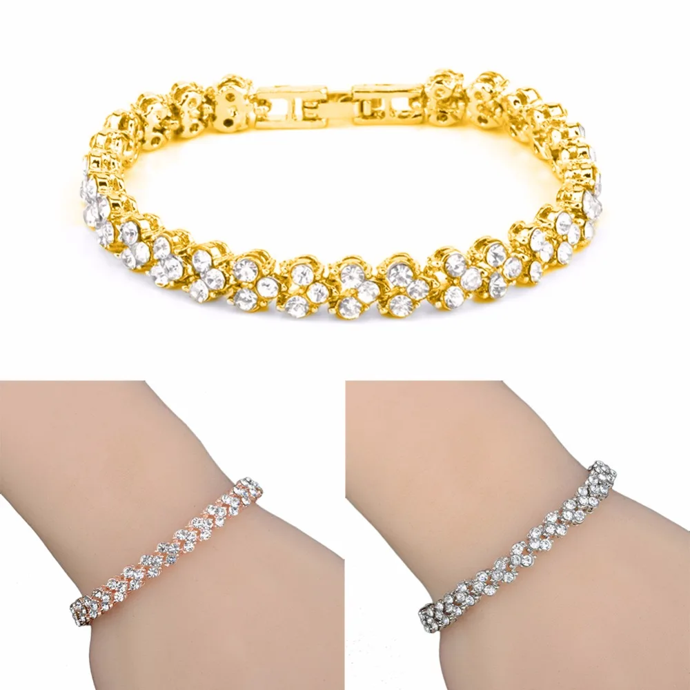 New Fashion Women Roman Chain Clear Zircon Crystal Bangle Rhinestone Bracelet Gift #267392 | Украшения и аксессуары