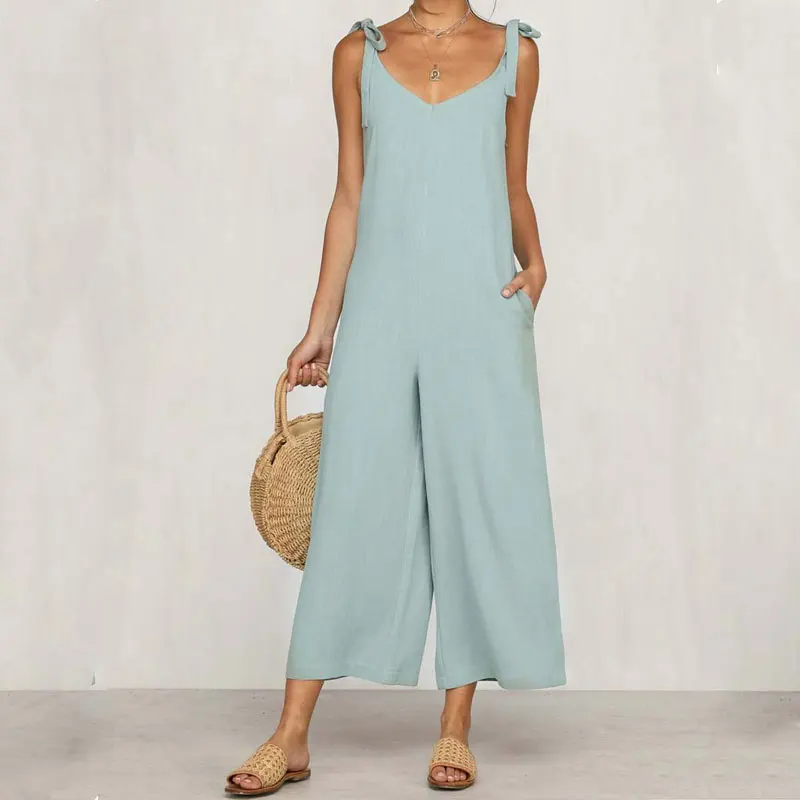 Спагетти ремень Длинный комбинезон женский без рукавов 2019 летние пляжные