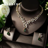 hibride charm green water drop dubai jewelry sets gold color wedding necklace earrings sets bijoux bijoux mariage n 1014