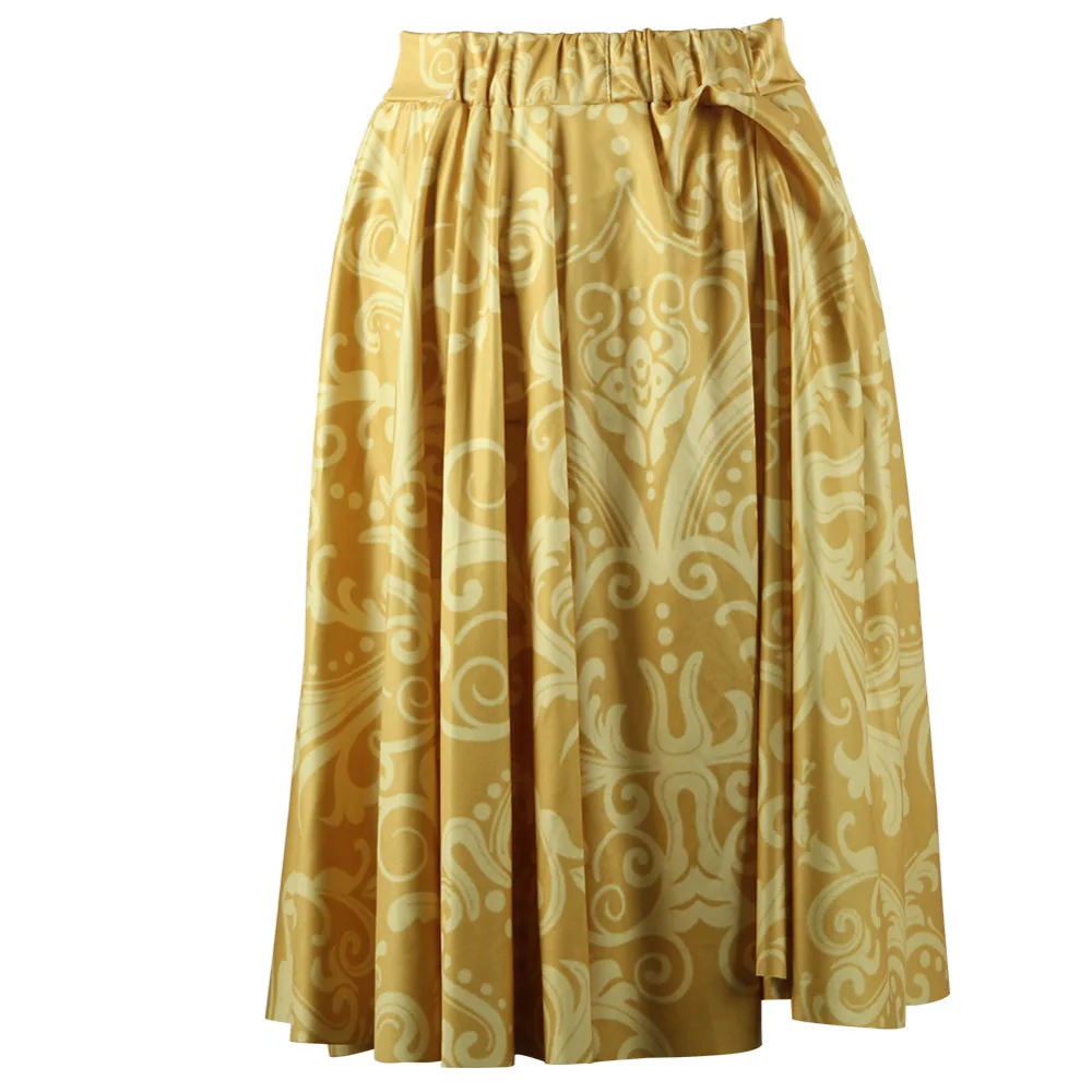 Новые желтый узором женщины юбки высокая талия пушистый свободного покроя дамы