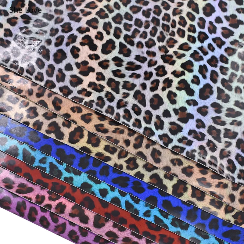Chzimade A3 Leopard Printed Fabric Artificial Laser Synthetic Leather For Bags Garment Clothes Diy Sewing Materials Handmade | Дом и сад